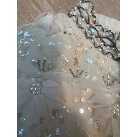 Custom Cape Soft White Beads Seed Pearls Sequins Silk Size Large Bridal Elegant - Picture 8 of 12